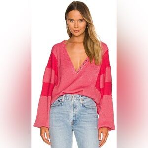 We The Free Pink Striped V-Neck Knit Top